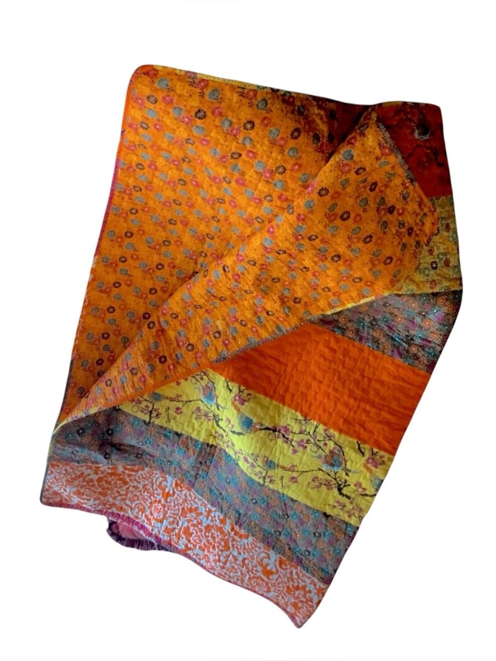 Quilted reversible Floral/Birds warm colored Throw